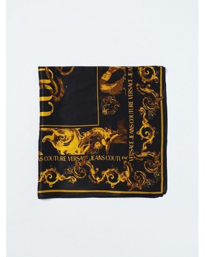 Versace Foulard noir et doré en soie à motif watercolor couture