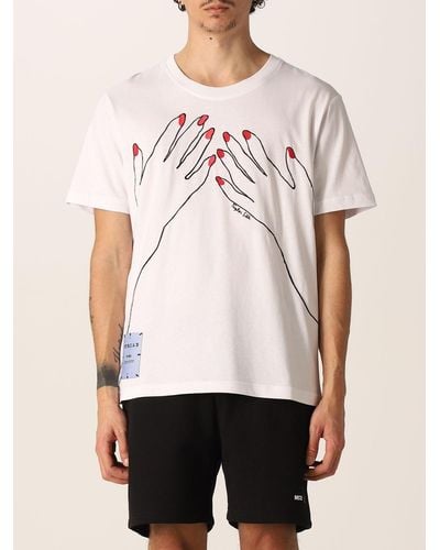 McQ Striae Cotton T-shirt With Hands Embroidery - White