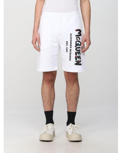 Alexander McQueen Short de sport en coton à imprimé graffiti - Blanc