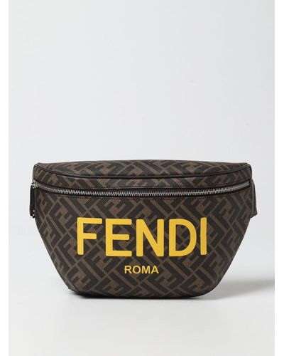 Fendi Pouch In Coated Fabric And Mesh - Gray