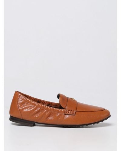 Tory Burch Moccasins In Grained Leather - Brown