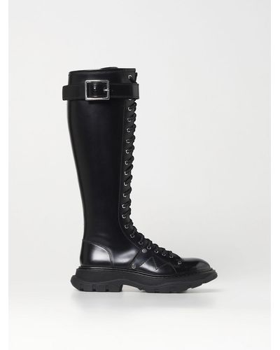 Alexander McQueen Stivale Tread Slick in pelle spazzolata - Nero