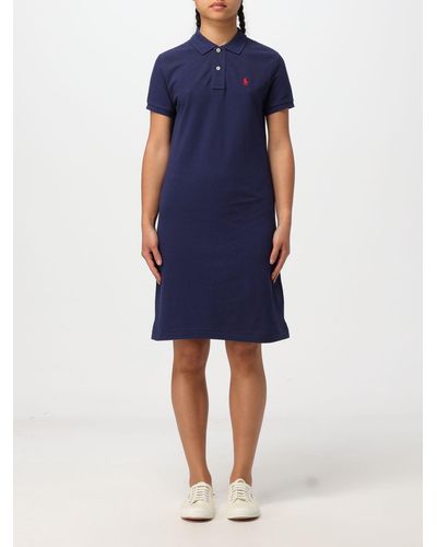 Polo Ralph Lauren Logo-embroidered Cotton-pique Dress - Blue