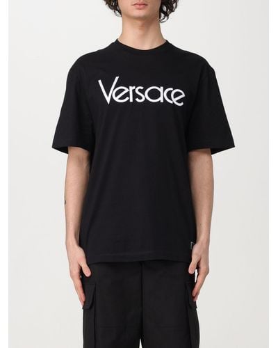 Versace T-shirt en coton imprimé logo - Noir