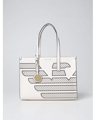 Emporio Armani Tote Bag In Grained Synthetic Leather - White