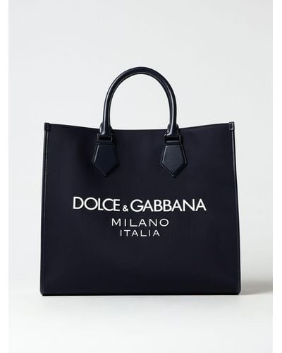 Dolce & Gabbana Borsa in nylon e pelle con logo - Blu