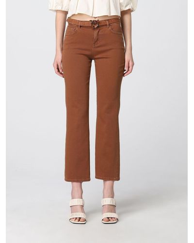 Pinko Cropped Jeans In Cotton Denim - Brown