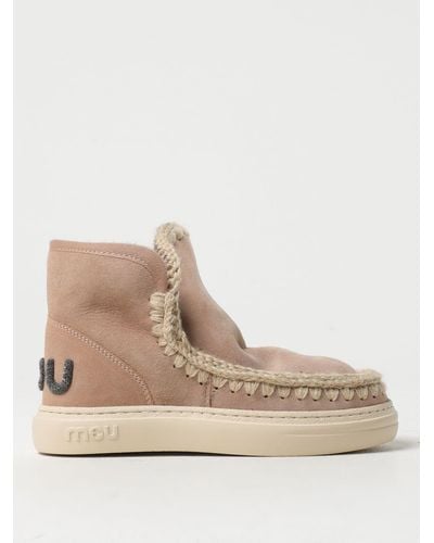 Mou Flat Ankle Boots - Natural
