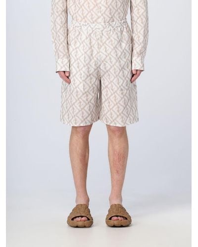 Fendi Ikat Ff Linen Shorts - Natural