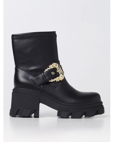 Versace Ankle Boots In Synthetic Leather - Black