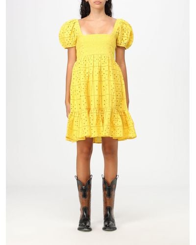 Ganni Dress In Organic Cotton - Yellow