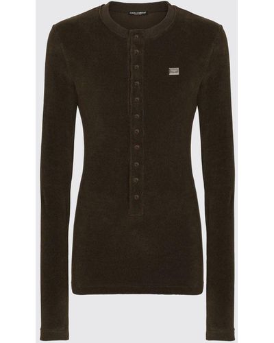 Dolce & Gabbana T-shirt in cotone con bottoni e placca con logo - Nero