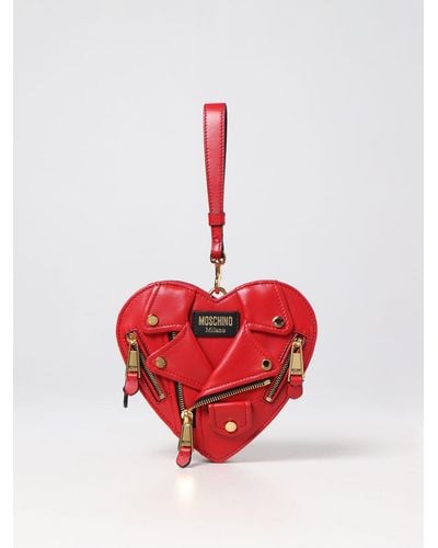 Moschino Heart Biker Leather Bag - Red