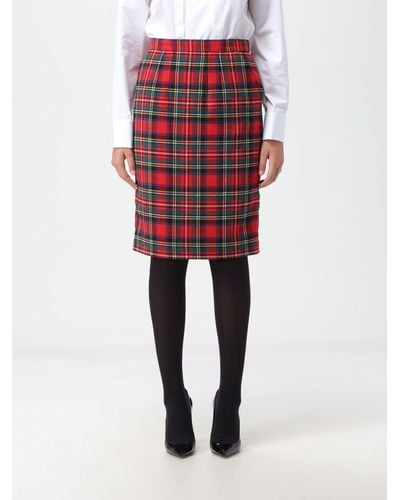 Saint Laurent Gonna in lana con motivo tartan - Rosso