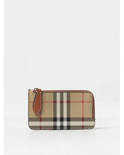 Burberry Somerset Vintage Check Credit Card Holder In Coated Cotton And Leather - Natural