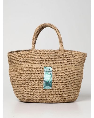 Armani Exchange Bag In Woven Straw - Natural