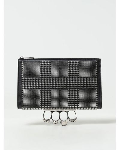 Alexander McQueen Pouch in pelle con borchie - Grigio