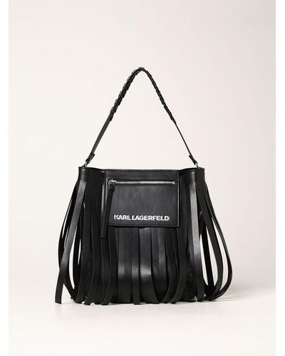Karl Lagerfeld Bag In Synthetic Leather With Fringes - Black