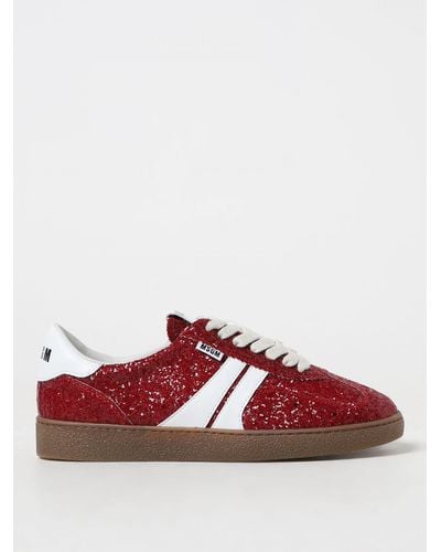 MSGM Retro Sneakers In Glittery Fabric And Synthetic Leather - Red