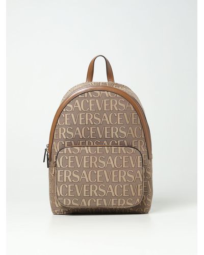 Versace Backpack In Fabric With Jacquard Logo - Natural