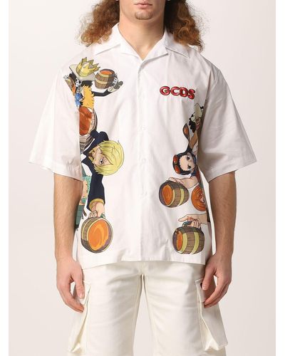 Gcds Straw Hat Crew Cotton Bowling Shirt - Natural