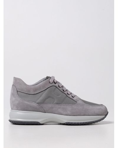 Hogan Interactive Trainers In Leather And Fabric - Grey