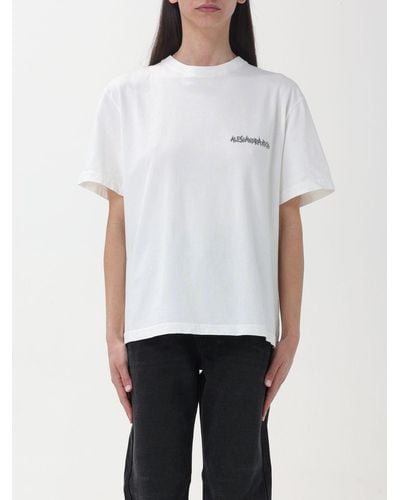 Alessandra Rich T-shirt in cotone con stampa e strass - Bianco
