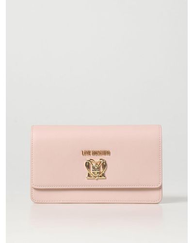 Love Moschino Clutch In Synthetic Leather With Metal Logo - Pink
