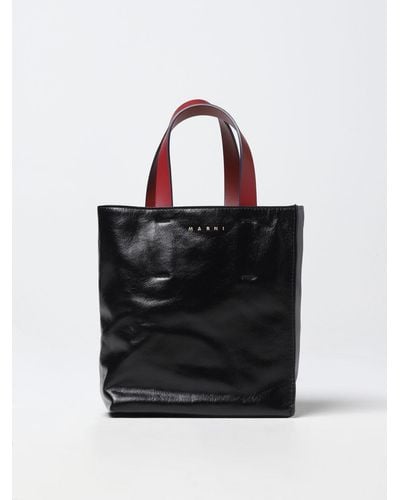 Marni Museum Bag In Tumbled Leather - Black