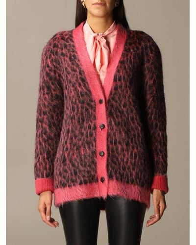 Saint Laurent Cardigan a v in Mohair animalier - Rosso