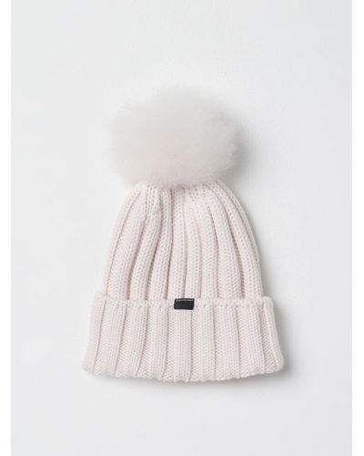 Woolrich Cappello in lana tricot con pompon - Bianco