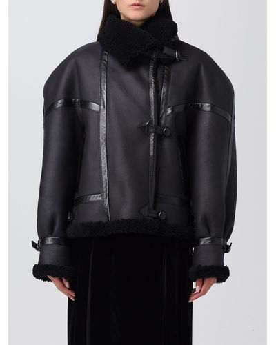 Saint Laurent Jacket In Leather And Shearling - Black