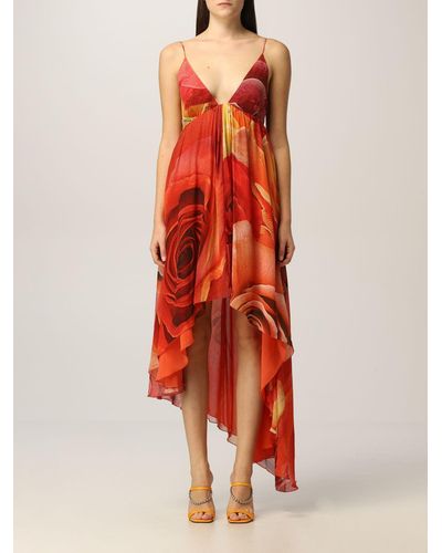 Just Cavalli Dress Viscose Dress With Rose Print - Red