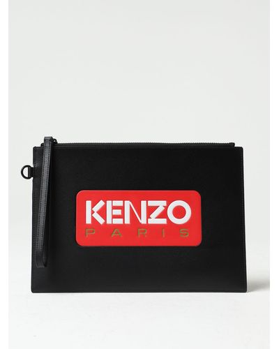 KENZO Pouch in pelle con logo stampato - Rosso