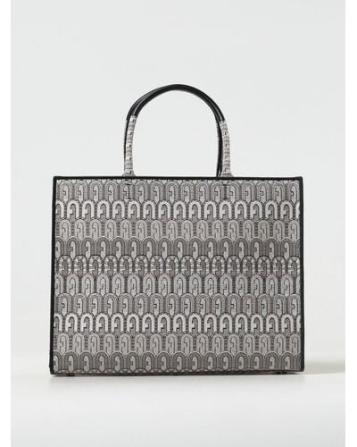 Furla Opportunity L Bag In Canvas With Jacquard Logo - Grey
