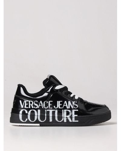 Versace Sneakers In Brushed Leather - Black