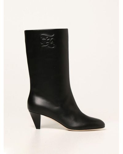 Fendi Karligraphy Boots In Leather - Black