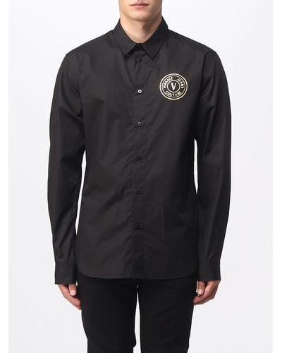 Versace Camicia in cotone con logo stampato - Nero