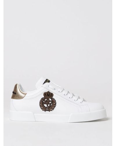 Dolce & Gabbana Portofino Sneakers In Leather - White
