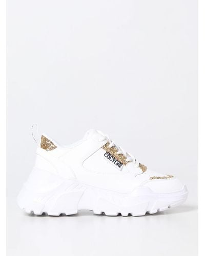 Versace Sneakers In Leather With Glitter - White