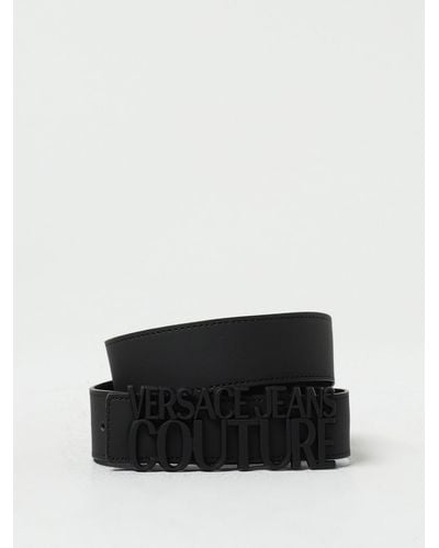 Versace Cintura in pelle con lettering logo - Bianco