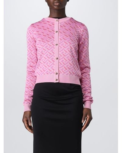 Versace La Greca Cardigan In Viscose And Silk Blend - Pink