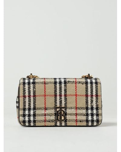 Burberry Lola Bag In Check Wool Blend - Grey