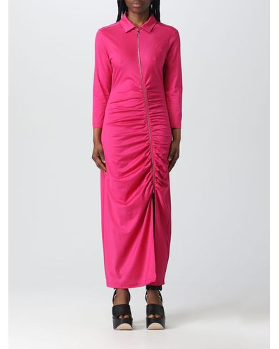 Karl Lagerfeld Long-sleeve Ruched Cotton Dress - Pink