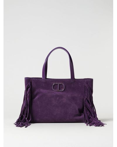 Twin Set Bag In Suede With Oval T Plaque - Purple