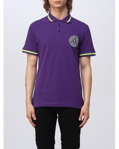 Versace Polo Shirt In Cotton - Purple