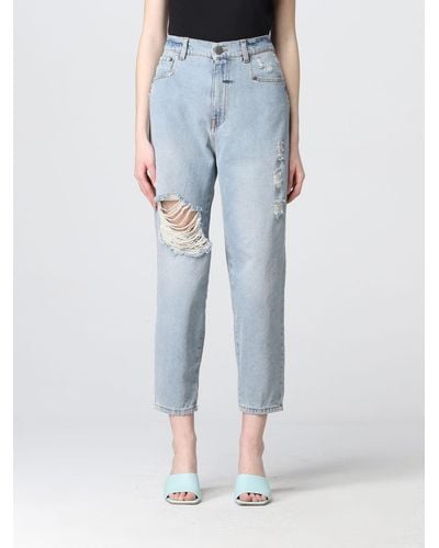 Twin Set Cropped Jeans In Denim With Rips - Blue