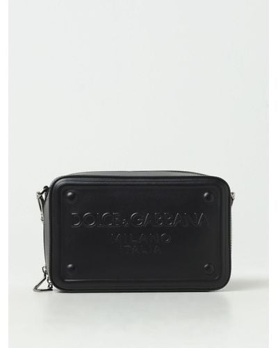 Dolce & Gabbana Bolso bandolera en piel de becerro con logotipo en relieve - Negro