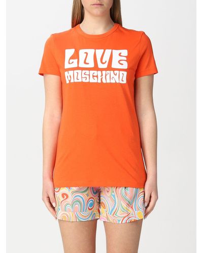 Love Moschino T-shirt in cotone con logo - Arancione