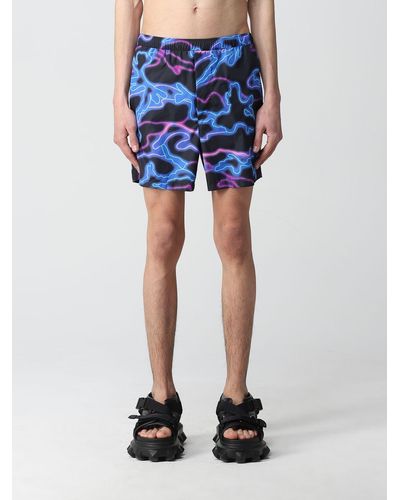 Valentino Swim Shorts With Neon Camo Print - Blue